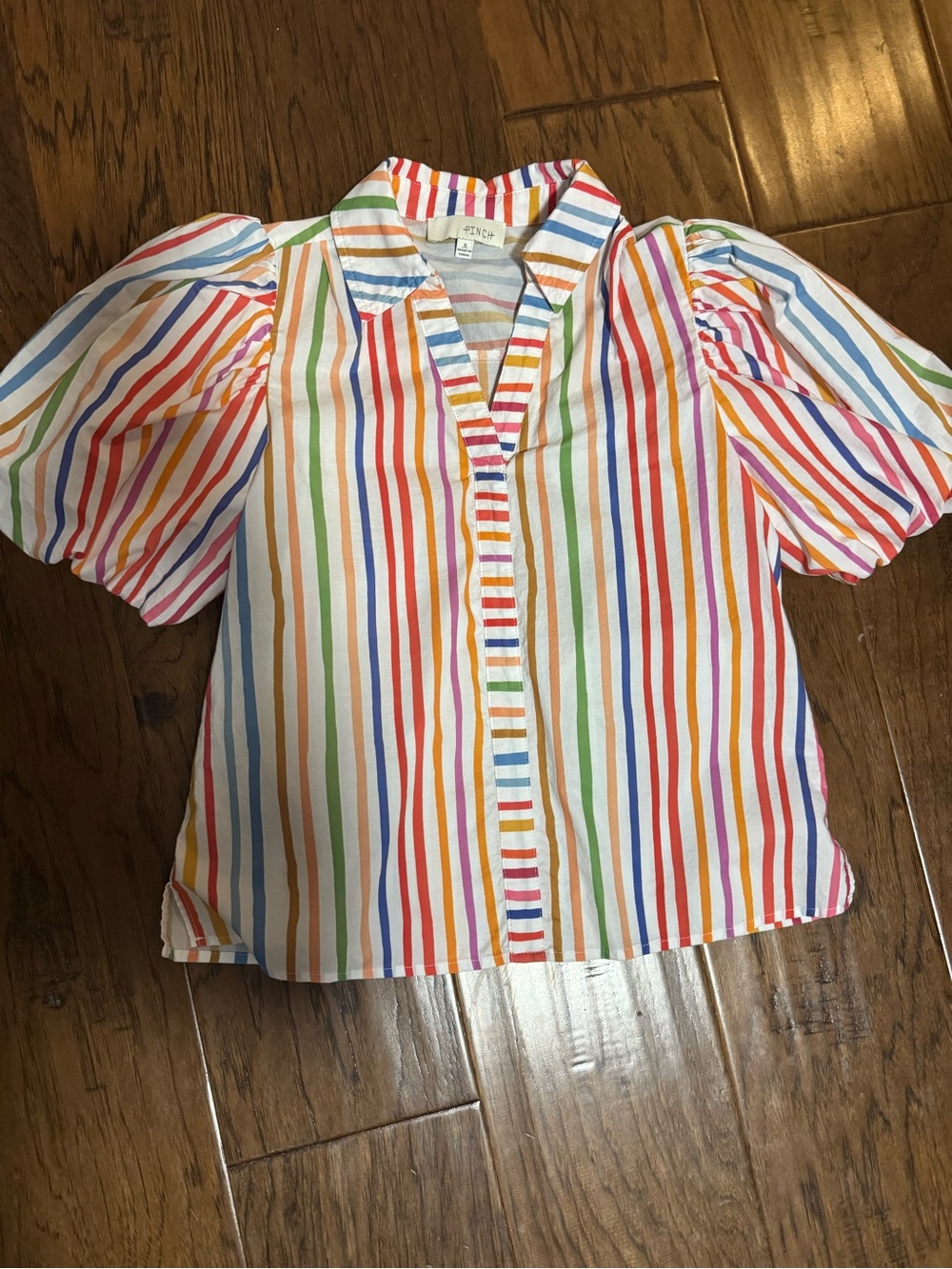 Multicolor Striped Puff-Sleeve Women’s  Shirt